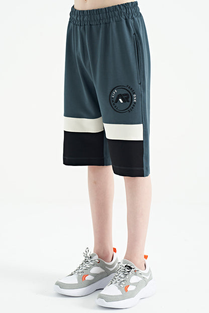 Forest Green Printed Laced Embroidery Detailed Standard Pattern Boys Shorts - 11129
