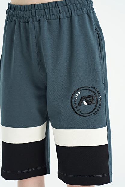 Forest Green Printed Laced Embroidery Detailed Standard Pattern Boys Shorts - 11129