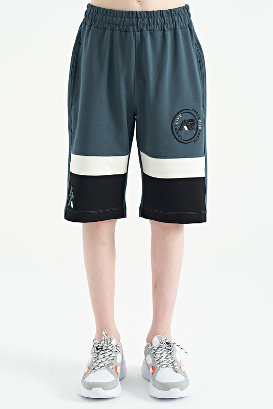 Forest Green Printed Laced Embroidery Detailed Standard Pattern Boys Shorts - 11129