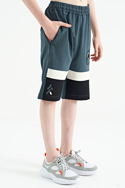 Forest Green Printed Laced Embroidery Detailed Standard Pattern Boys Shorts - 11129