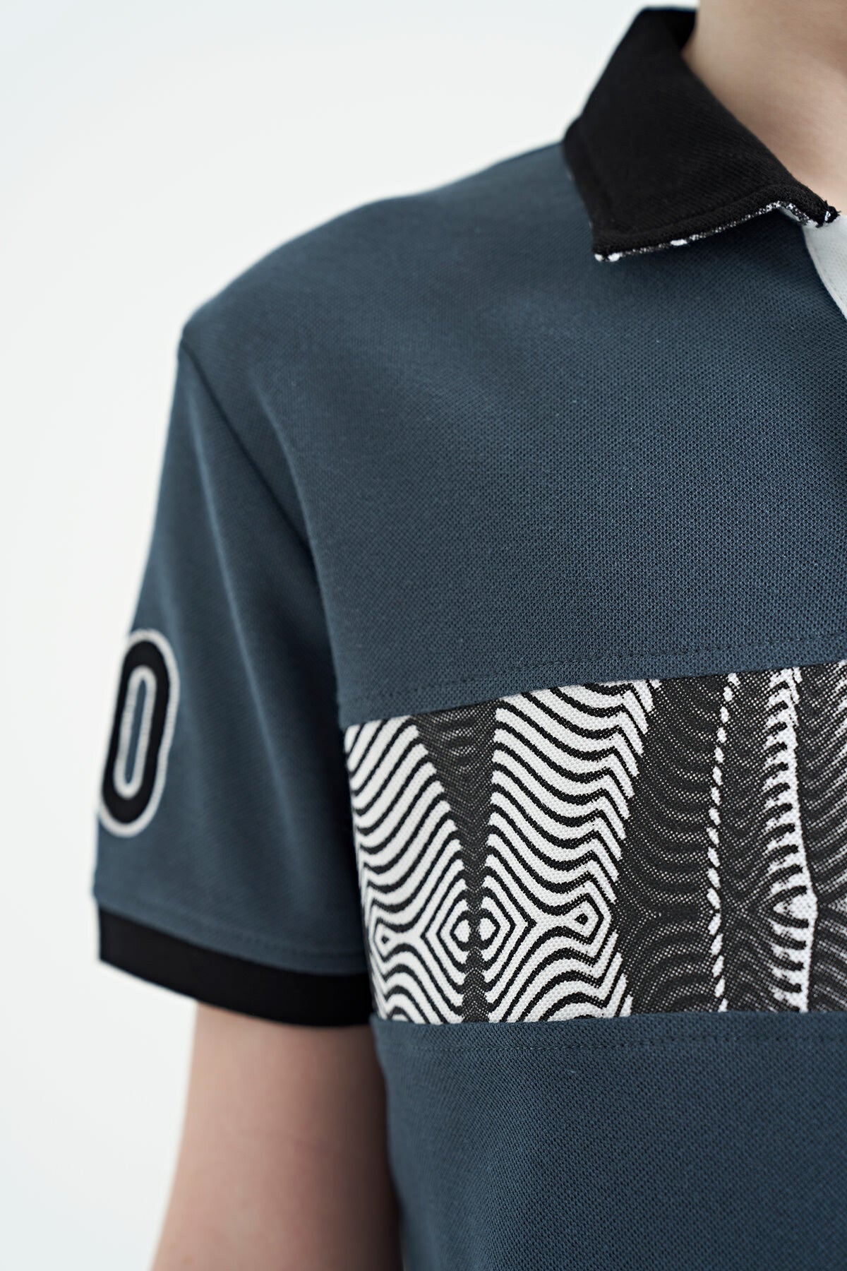 Forest Green Striped Print Detailed Polo Collar Standard Cut Boys' T-Shirt - 11162