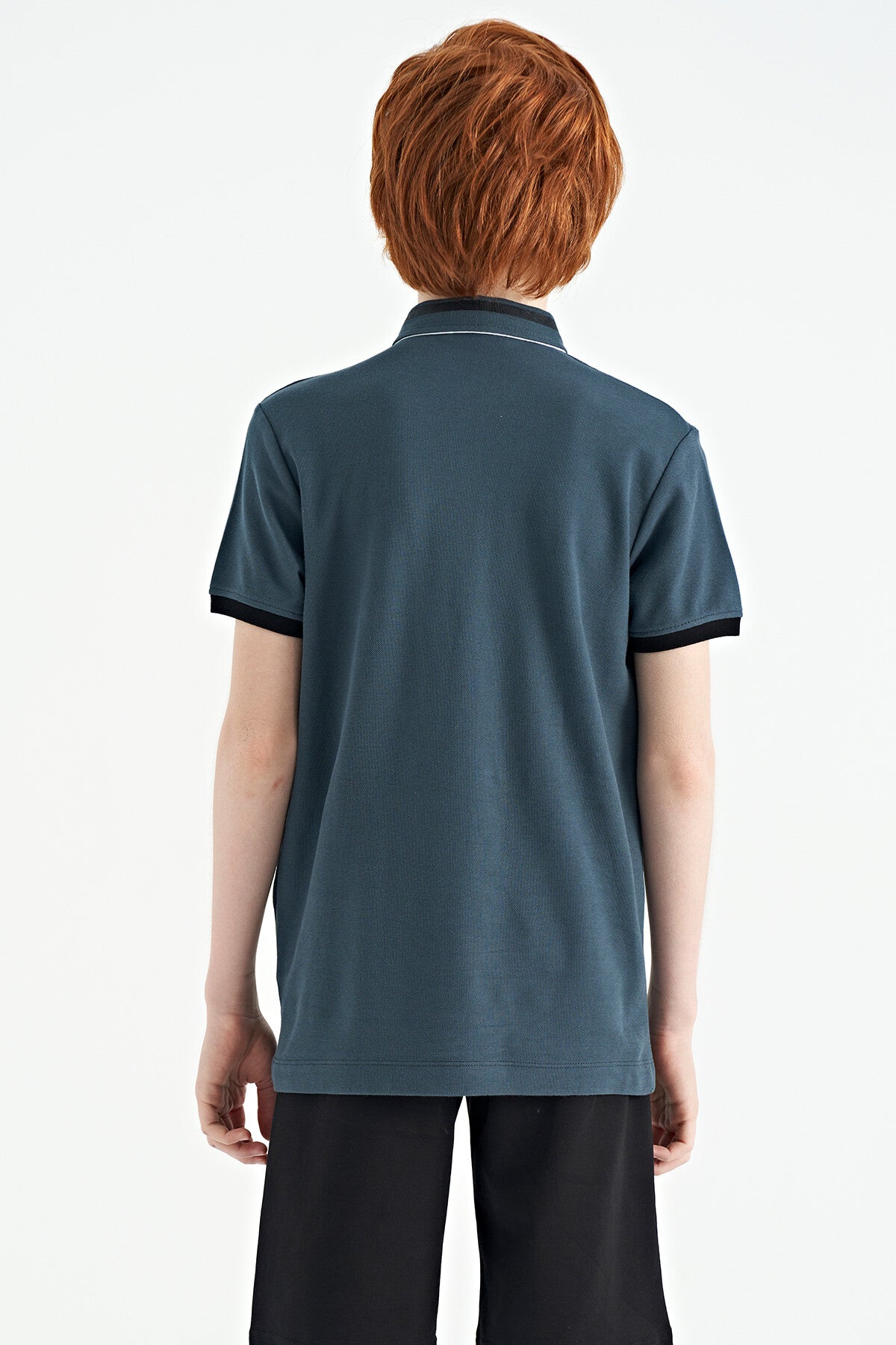 Forest Green Collar Color Block Print Detailed Standard Cut Boys T-Shirt - 11111