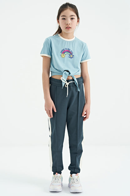 Forest Green Side Striped Hidden Zipper Pocket Detailed Jogger Girl's Tracksuit Bottom - 75122