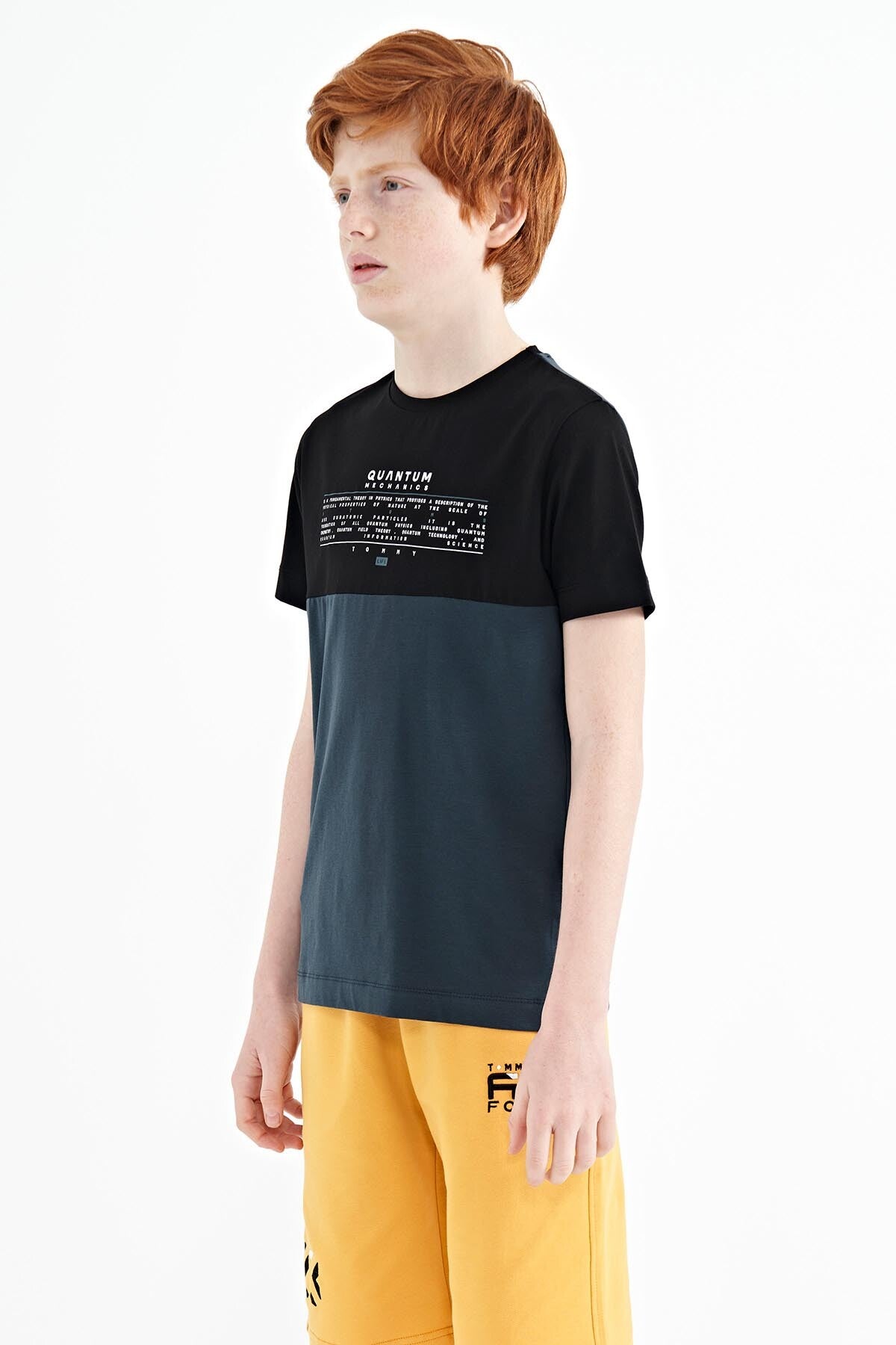 Forest Green Printed Lettering Color Block Standard Fit O Collar Boys T-Shirt - 11134