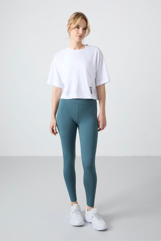 Forest Green High Waist Wrap-up Slim Fit Tapered Leg Women's Tights - 94011