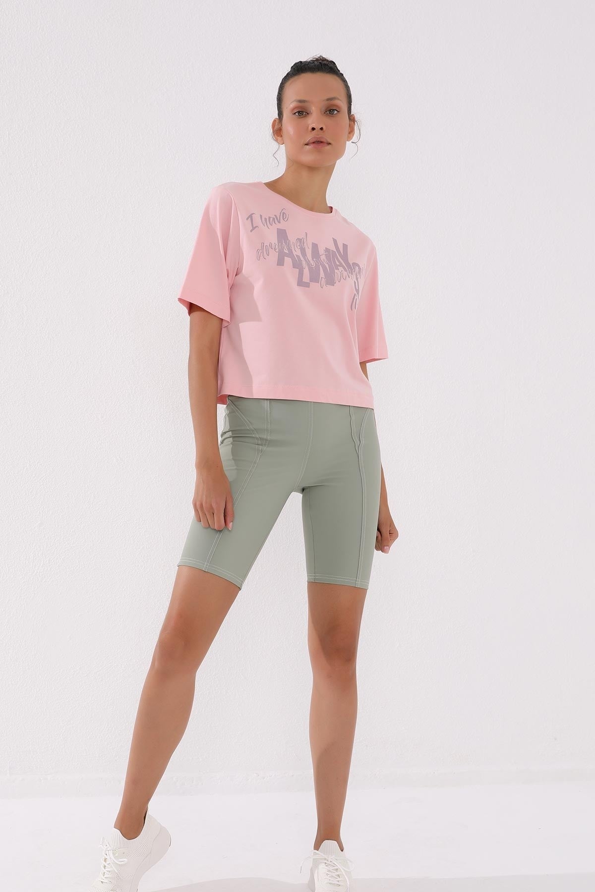 Pink Asymmetric Print O Collar Women's Oversize T-Shirt - 97136