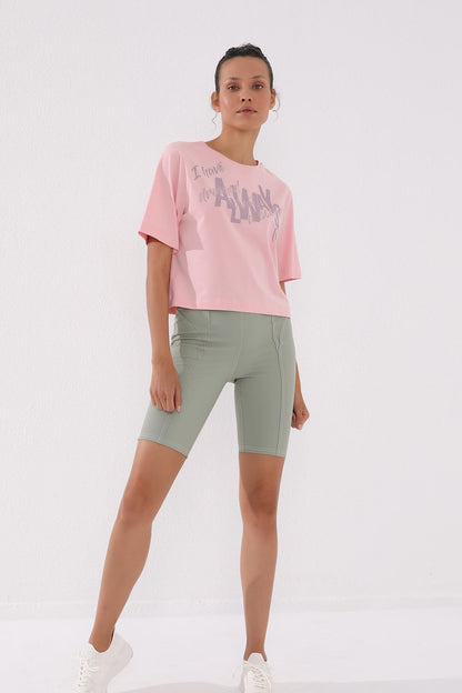 Pink Asymmetric Print O Collar Women's Oversize T-Shirt - 97136