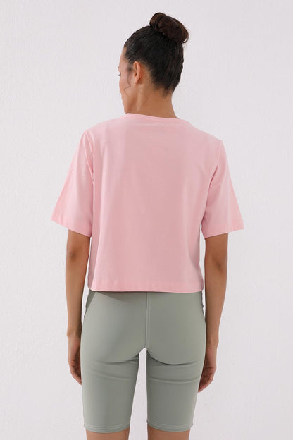 Pink Asymmetric Print O Collar Women's Oversize T-Shirt - 97136