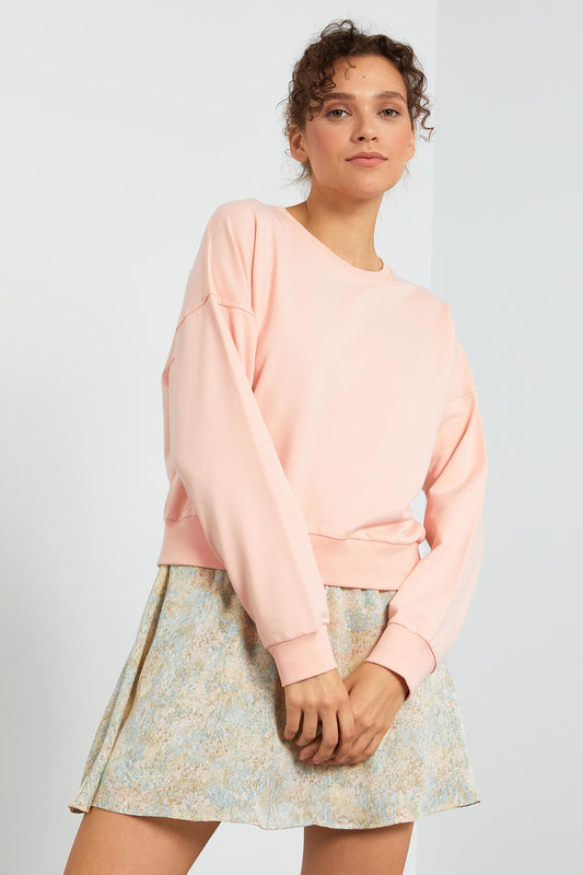 Pink Basic Comfort Fit O Neck Women's Sweatshirt - 97114