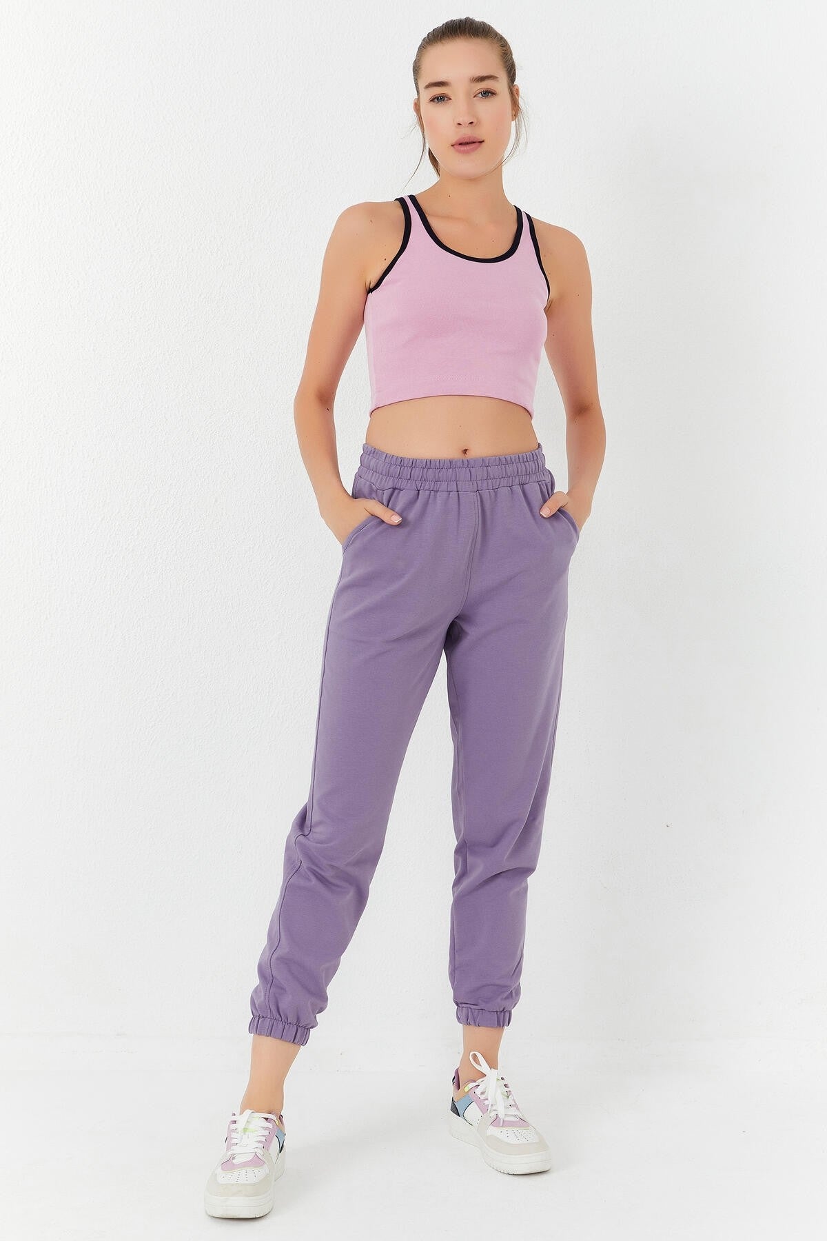 Pink Basic Zero Sleeve Slim Fit U Neck Women's Crop Top Singlet - 97162