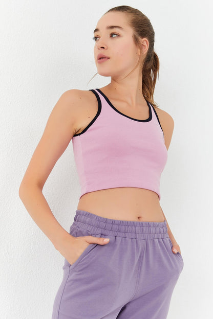Pink Basic Zero Sleeve Slim Fit U Neck Women's Crop Top Singlet - 97162