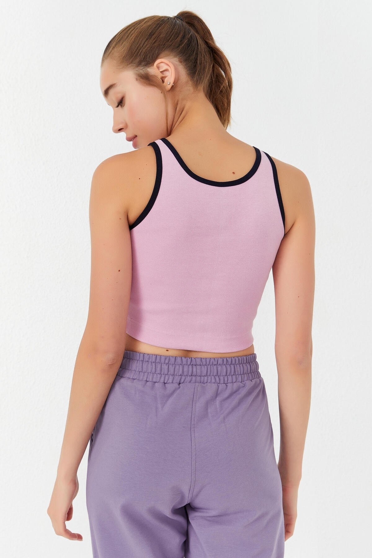 Pink Basic Zero Sleeve Slim Fit U Neck Women's Crop Top Singlet - 97162