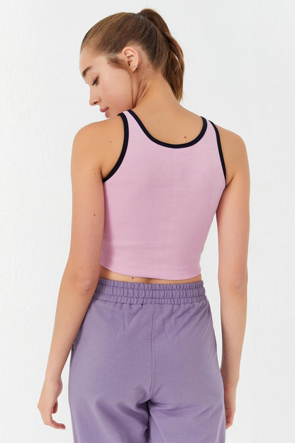 Pink Basic Zero Sleeve Slim Fit U Neck Women's Crop Top Singlet - 97162