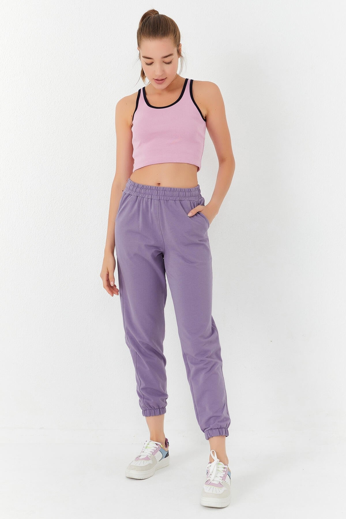 Pink Basic Zero Sleeve Slim Fit U Neck Women's Crop Top Singlet - 97162