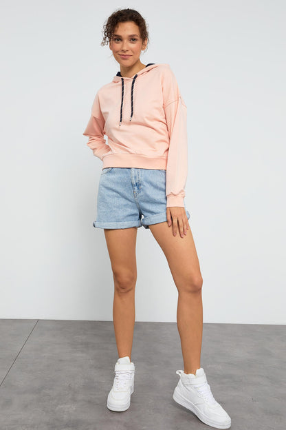 Pink Long Sleeve Comfort Fit Hooded Women's Sweatshirt - 97115