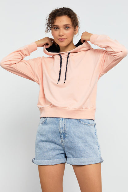 Pink Long Sleeve Comfort Fit Hooded Women's Sweatshirt - 97115