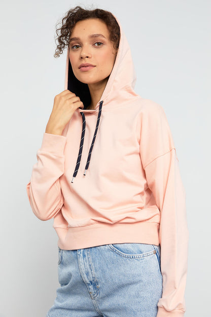 Pink Long Sleeve Comfort Fit Hooded Women's Sweatshirt - 97115