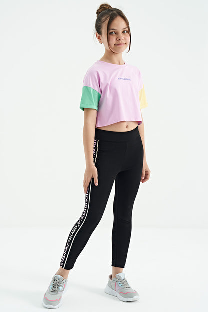 Pink Print O Collar Low Shoulder Oversize Girls T-Shirt - 75130