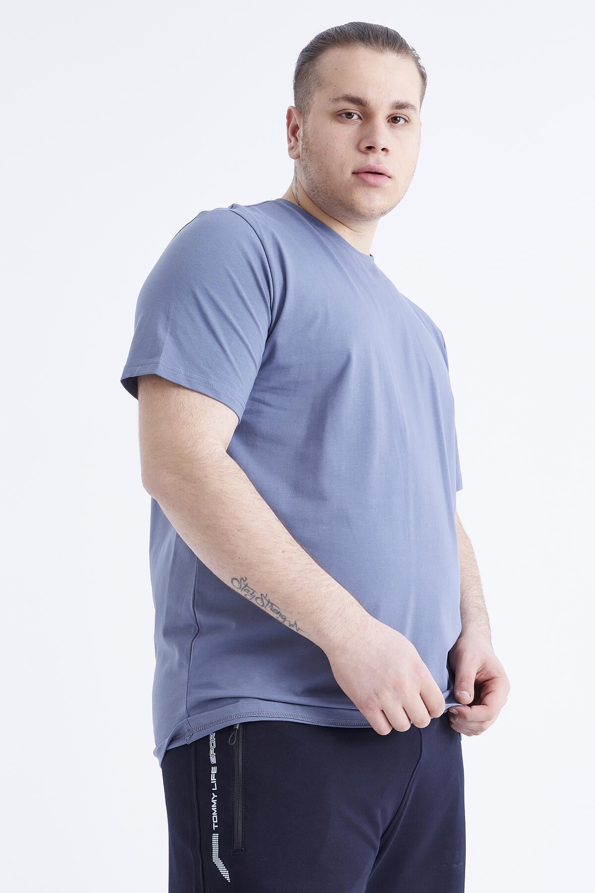 Petrol Basic Short Sleeve O Collar Large Size Men's T-Shirt - 88072