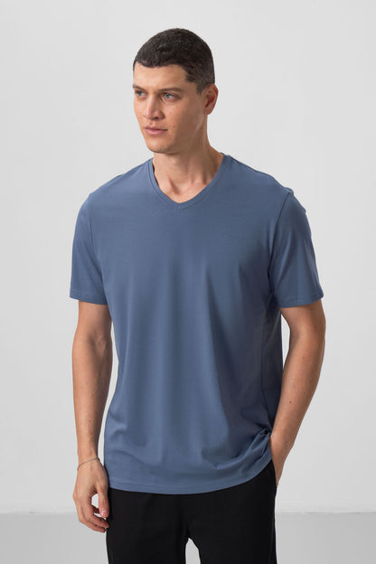Petrol Basic Short Sleeve Standard Fit V-Neck Men's T-Shirt - 87912