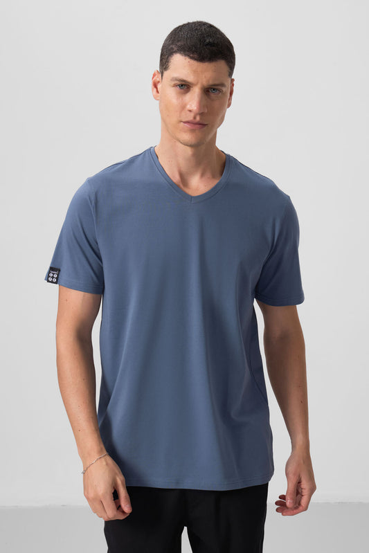 Petrol Basic Short Sleeve Standard Fit V-Neck Men's T-Shirt - 87912