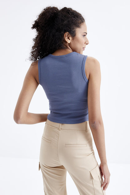 Petrol Basic Seamless O Collar Women's Crop Top Singlet - 97204