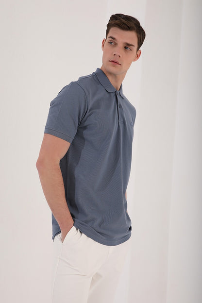 Petrol Basic Logo Standard Fit Knitted Polo Collar Men's T-Shirt - 87748