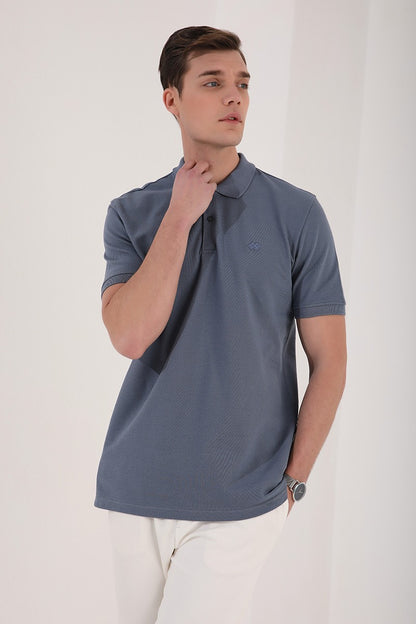 Petrol Basic Logo Standard Fit Knitted Polo Collar Men's T-Shirt - 87748