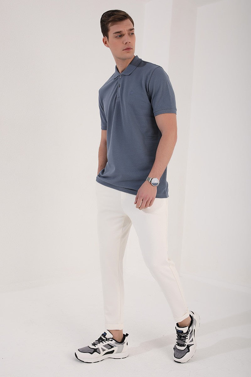 Petrol Basic Logo Standard Fit Knitted Polo Collar Men's T-Shirt - 87748