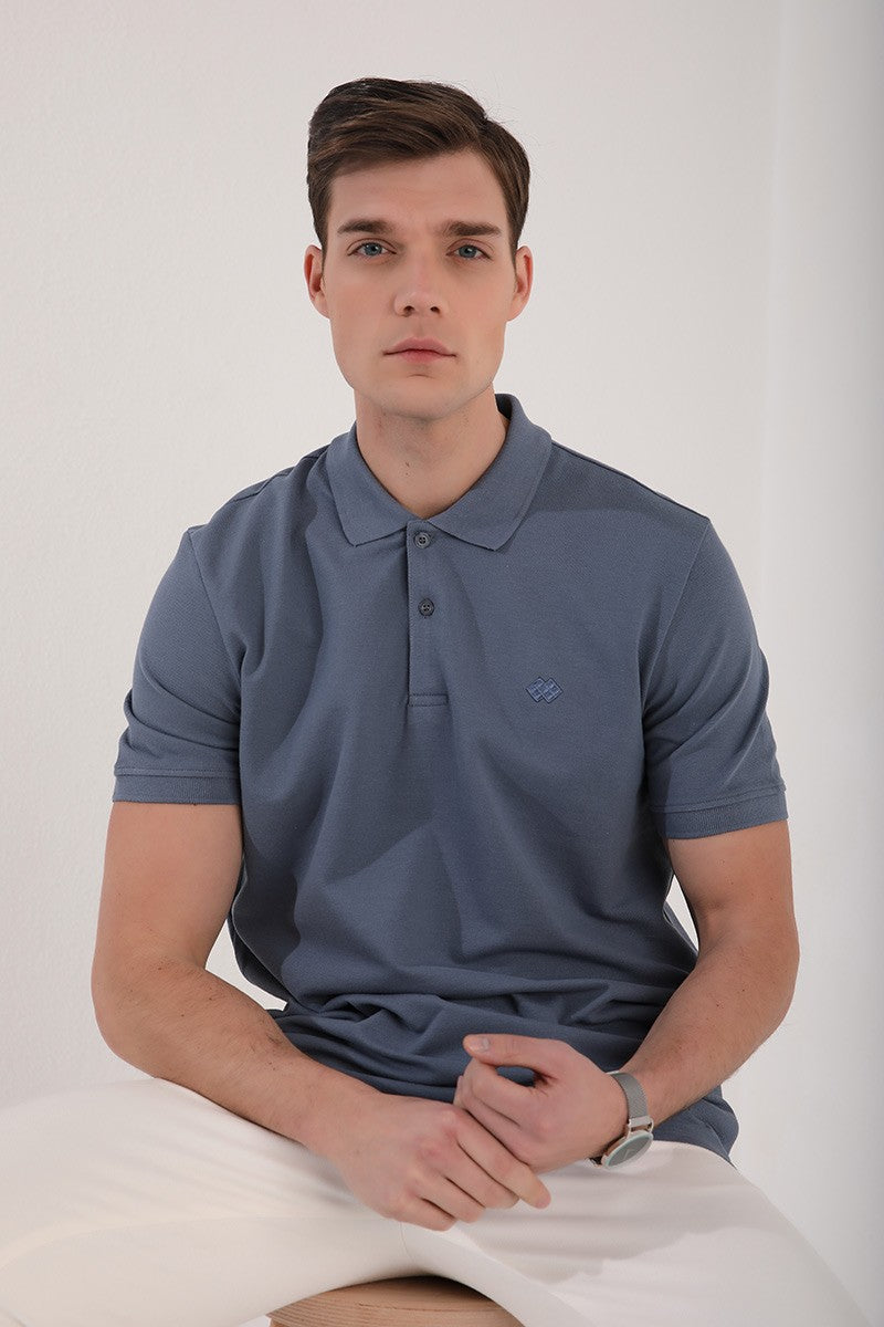Petrol Basic Logo Standard Fit Knitted Polo Collar Men's T-Shirt - 87748
