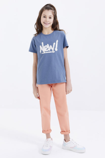 Petrol Basic Print Round Neck Comfort Fit Girls' T-Shirt - 75041