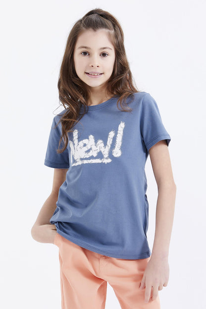 Petrol Basic Print Round Neck Comfort Fit Girls' T-Shirt - 75041