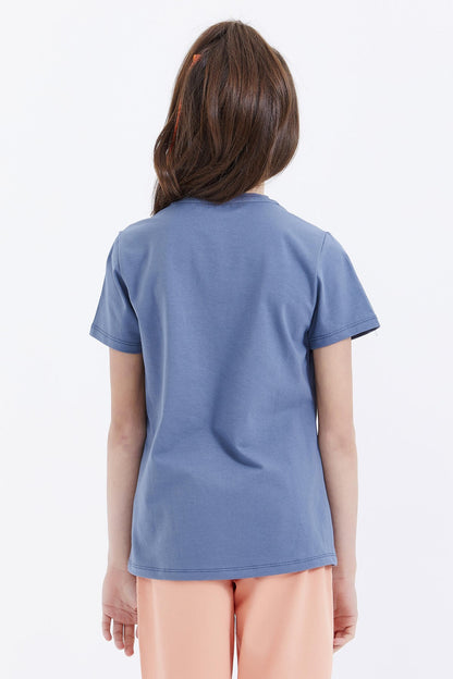 Petrol Basic Print Round Neck Comfort Fit Girls' T-Shirt - 75041