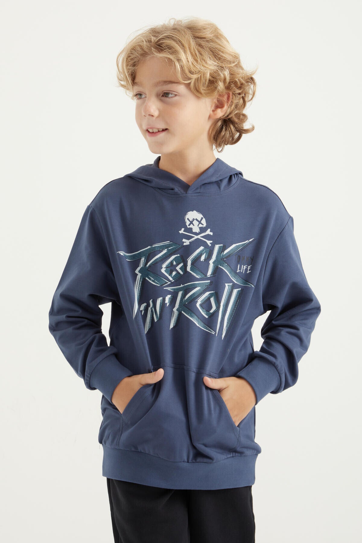 Petrol Print Kangaroo Pocket Hooded Regular Fit Boys' Sweatshirt - 11002
