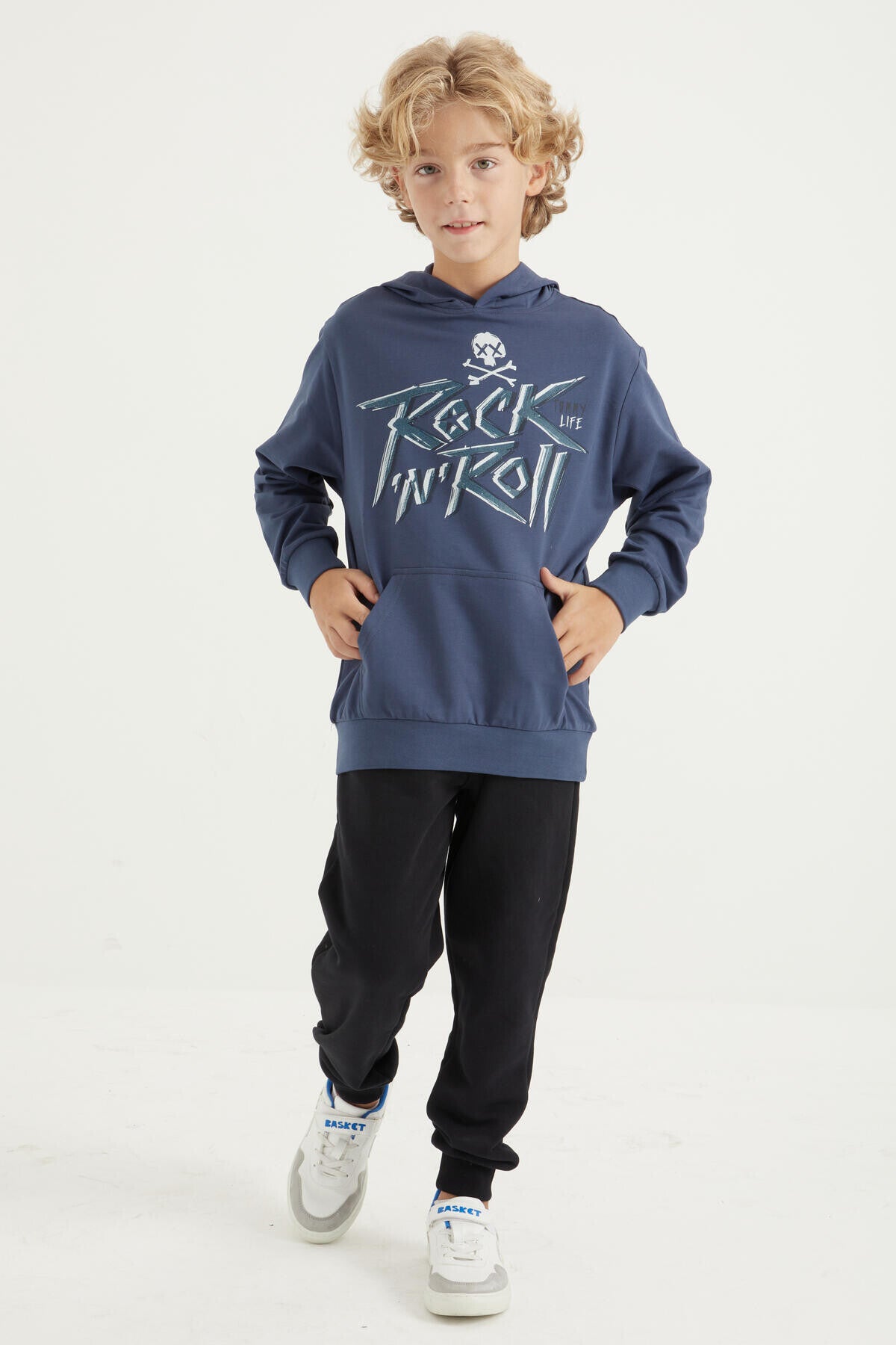 Petrol Print Kangaroo Pocket Hooded Regular Fit Boys' Sweatshirt - 11002