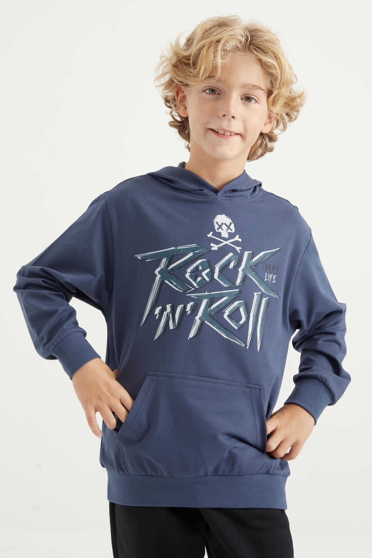 Petrol Print Kangaroo Pocket Hooded Regular Fit Boys' Sweatshirt - 11002