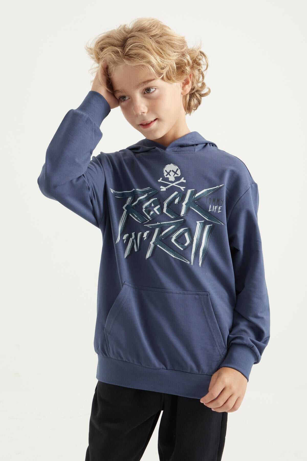 Petrol Print Kangaroo Pocket Hooded Regular Fit Boys' Sweatshirt - 11002