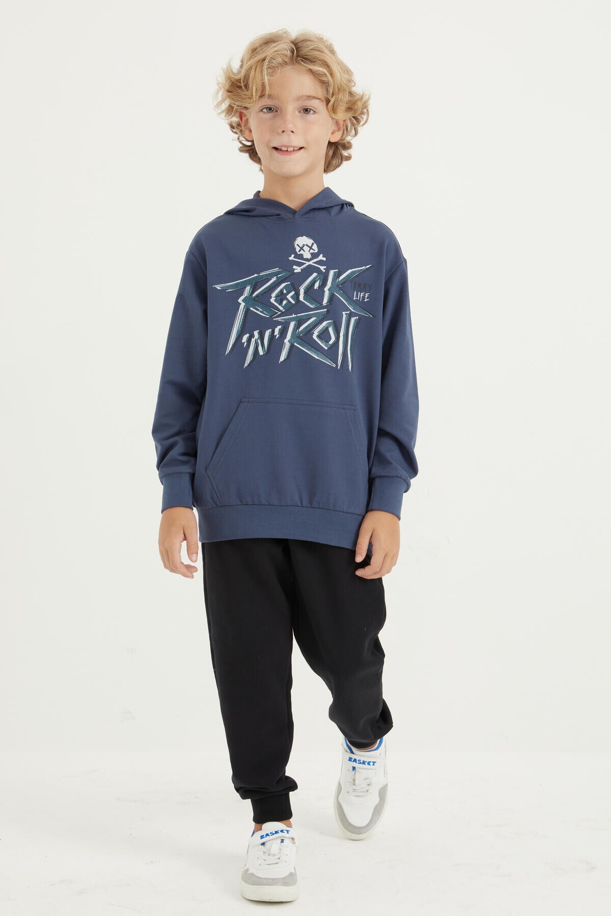 Petrol Print Kangaroo Pocket Hooded Regular Fit Boys' Sweatshirt - 11002