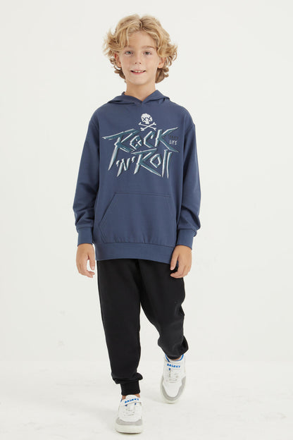 Petrol Print Kangaroo Pocket Hooded Regular Fit Boys' Sweatshirt - 11002