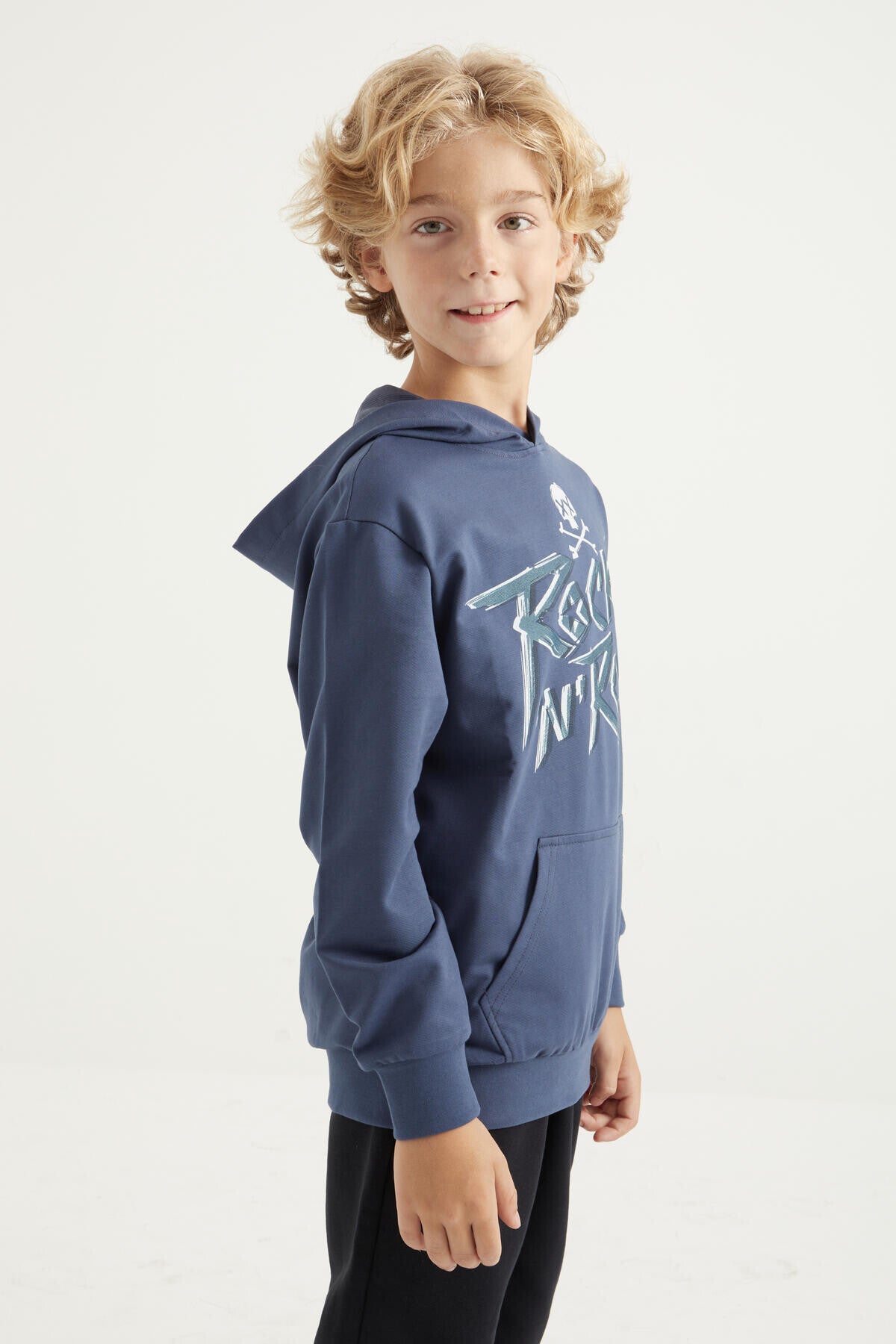 Petrol Print Kangaroo Pocket Hooded Regular Fit Boys' Sweatshirt - 11002