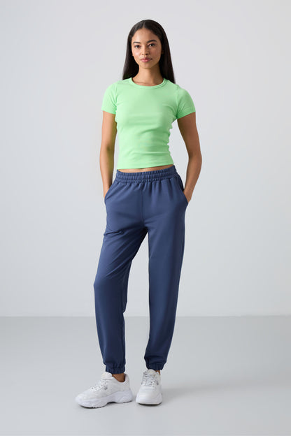 High Waist Comfortable Form Ribbed Cuff Women's Tracksuit Bottom - 94583