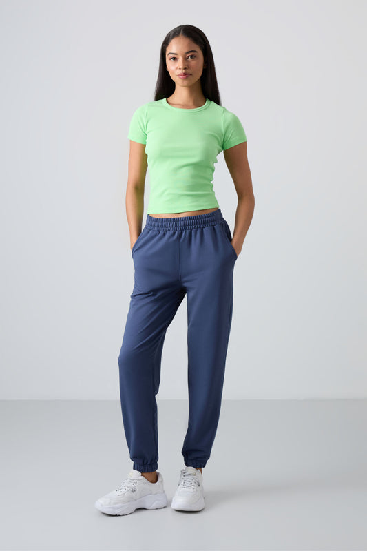 High Waist Comfortable Form Ribbed Cuff Women's Tracksuit Bottom - 94583