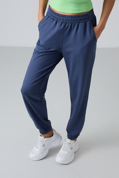 High Waist Comfortable Form Ribbed Cuff Women's Tracksuit Bottom - 94583