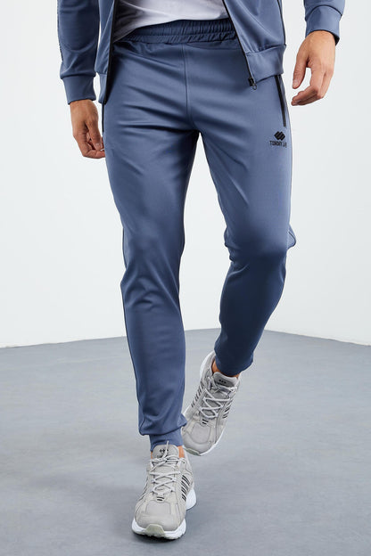 Petrol Blue Collar Zippered Standard Mold Cuffed Men's Tracksuit Set - 85160