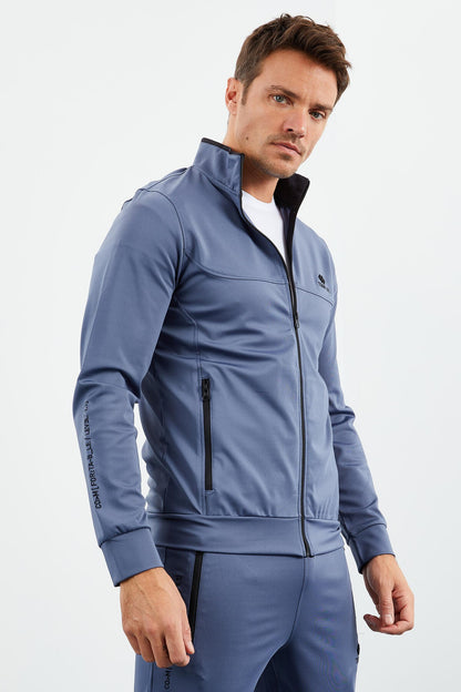 Petrol Blue Collar Zippered Standard Mold Cuffed Men's Tracksuit Set - 85160