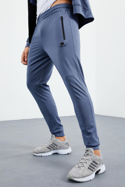 Petrol Blue Collar Zippered Standard Mold Cuffed Men's Tracksuit Set - 85160