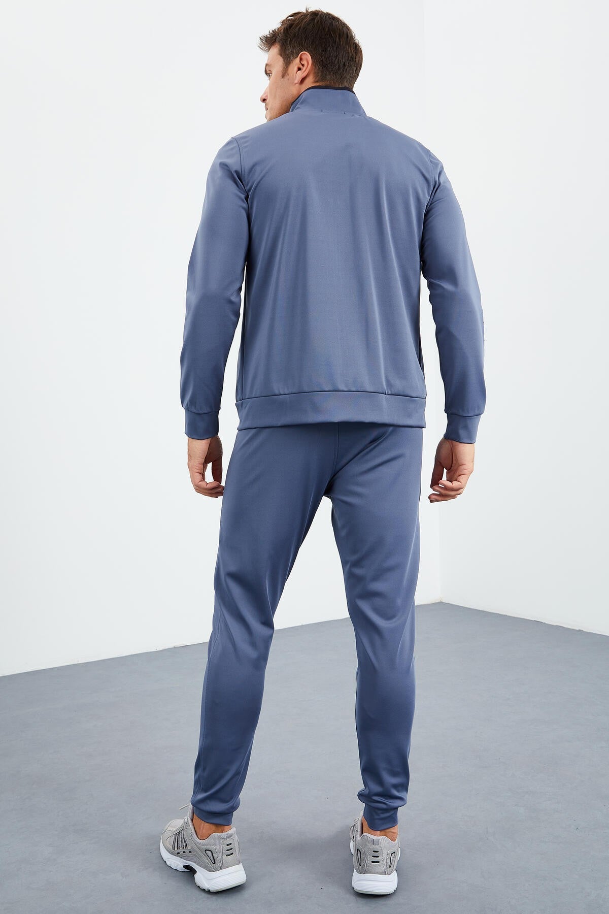 Petrol Blue Collar Zippered Standard Mold Cuffed Men's Tracksuit Set - 85160