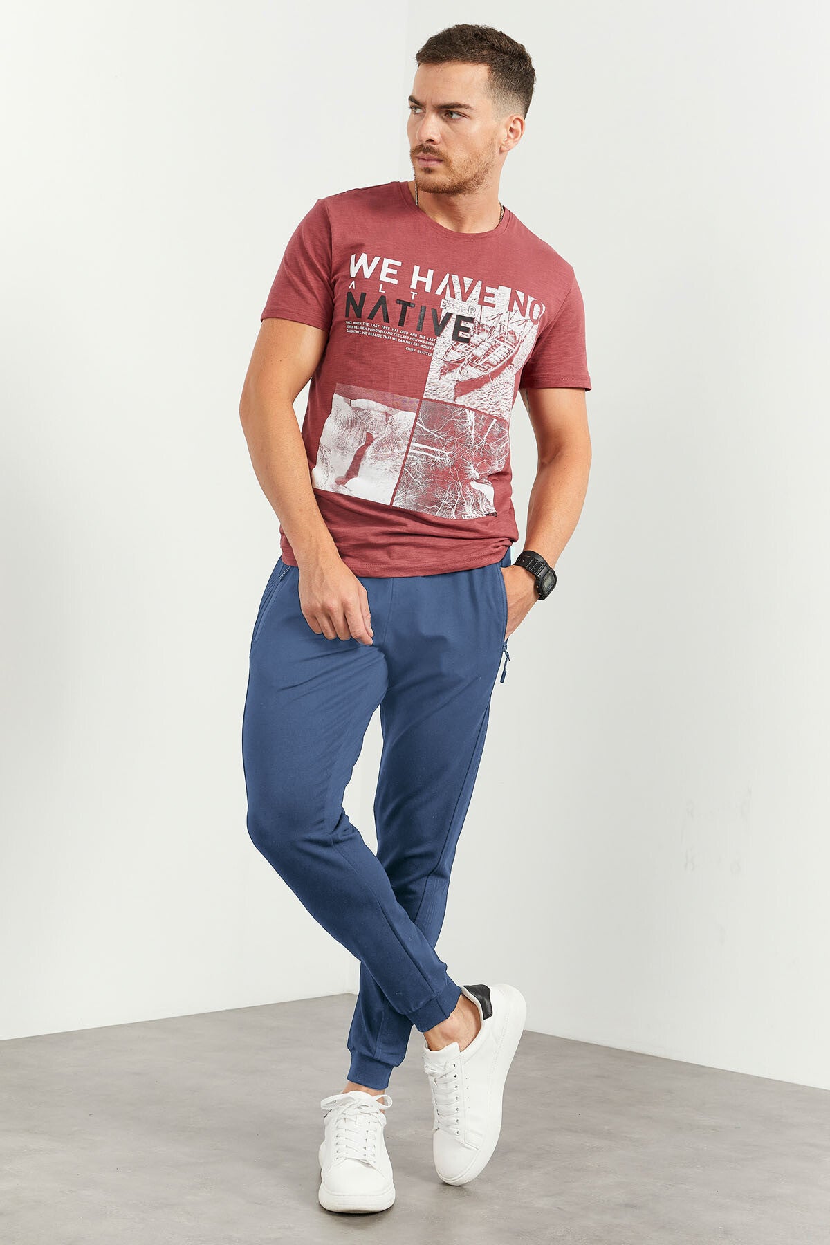 Petrol Zippered Printed Standard Mold Jogger Men's Tracksuit Bottom - 84657