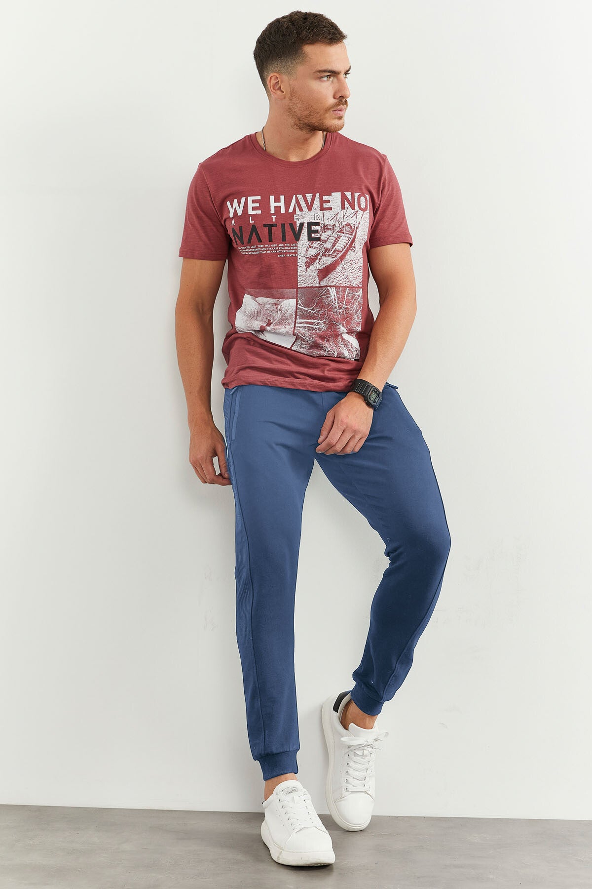 Petrol Zippered Printed Standard Mold Jogger Men's Tracksuit Bottom - 84657