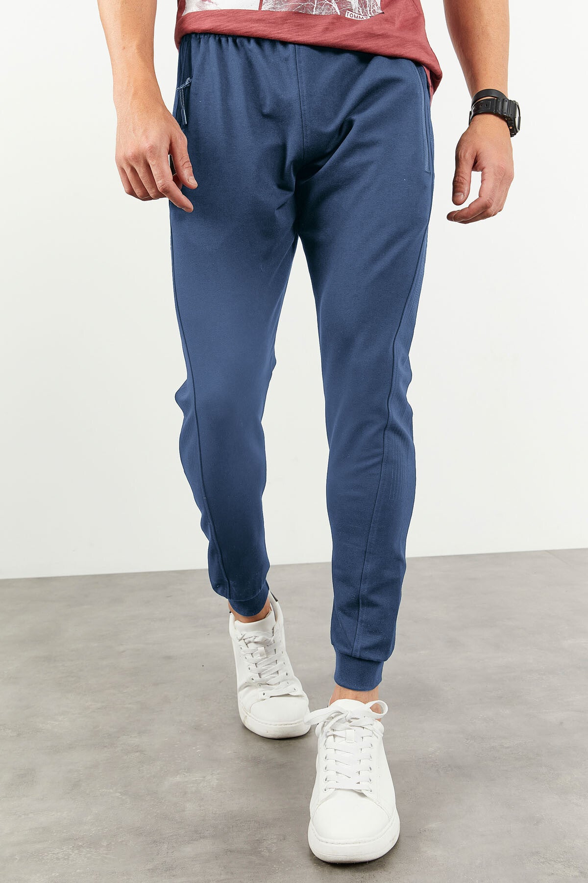 Petrol Zippered Printed Standard Mold Jogger Men's Tracksuit Bottom - 84657
